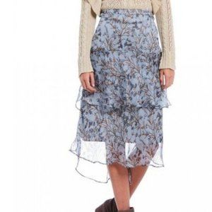 Chelsea & Violet Blue Floral Layered Tiered Sheer Ruffle Midi Boho Skirt Small 4